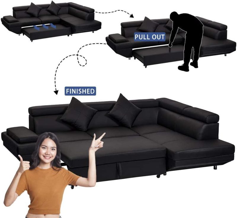 g Black Sofa Sectional Sofa Bed futon - Image 5