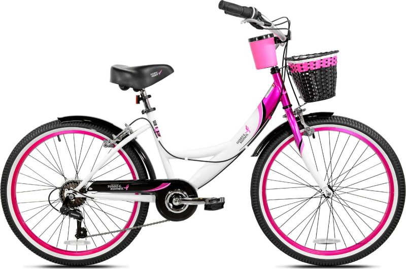 Susan G. Komen 24 In. Multi-Speed Cruiser Girl’s Bike, Pink, White and Black - Image 2