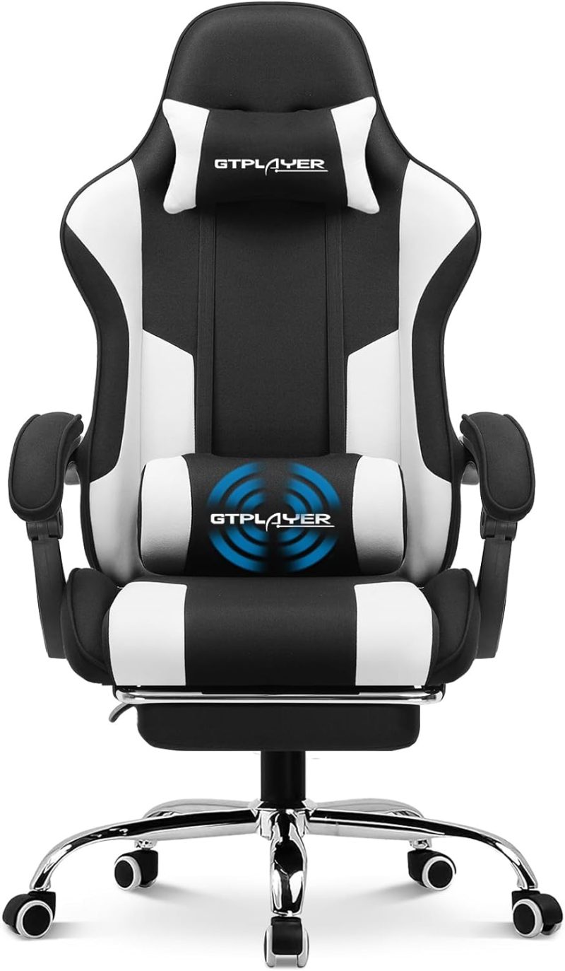 GTPLAYER Gaming Chair, Computer Chair with Footrest and Lumbar Support, Height Adjustable Game Chair with 360  -Swivel Seat and Headrest and for Office or Gaming (White) - Image 7