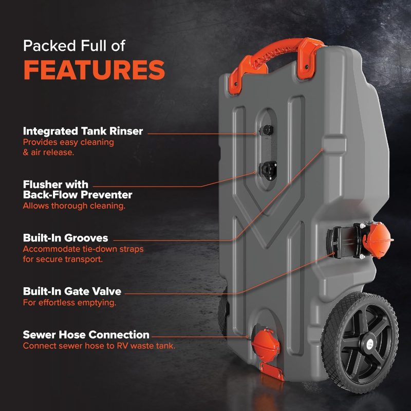 36-Gallon Portable Camper / RV Tote Tank - Features Large Heavy-Duty No-Flat Wheels & Built-In Gate Valve - Removable Steel Tow Adapter, 3 ?RV Sewer Hose & More RV Accessories (39006) - Image 20