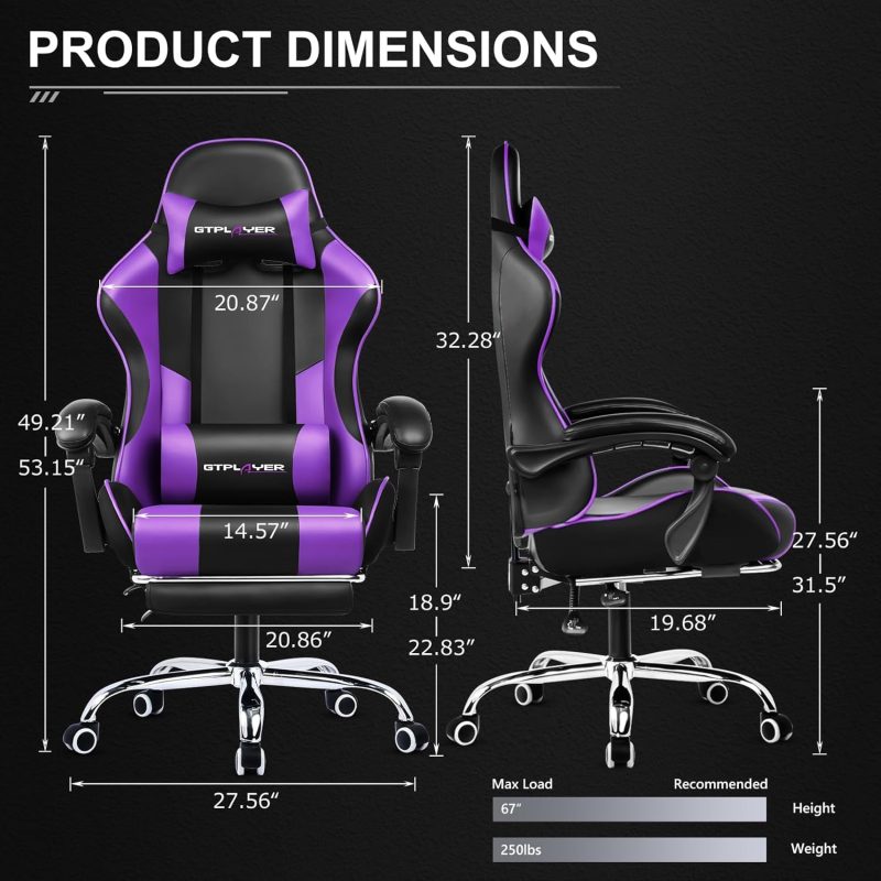 GTPLAYER Gaming Chair, Computer Chair with Footrest and Lumbar Support, Height Adjustable Game Chair with 360  -Swivel Seat and Headrest and for Office or Gaming (White) - Image 13