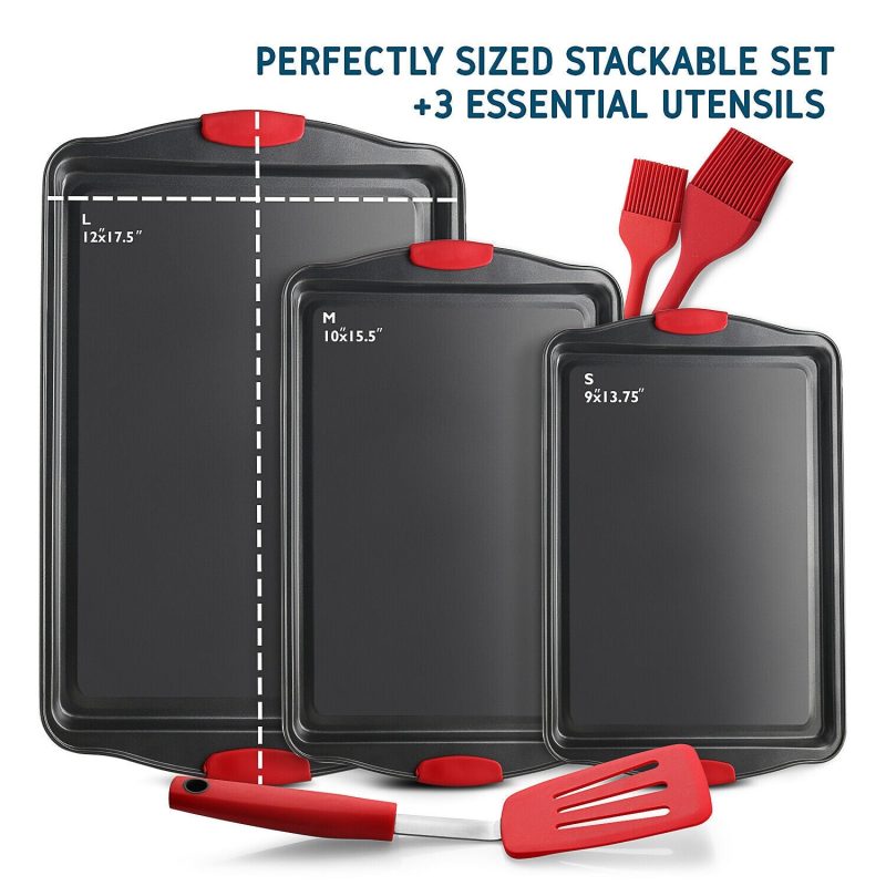 6 Piece Baking Sheet Pan Set Nonstick Cookie Sheets Spatula and Silicon Brushes - Image 2