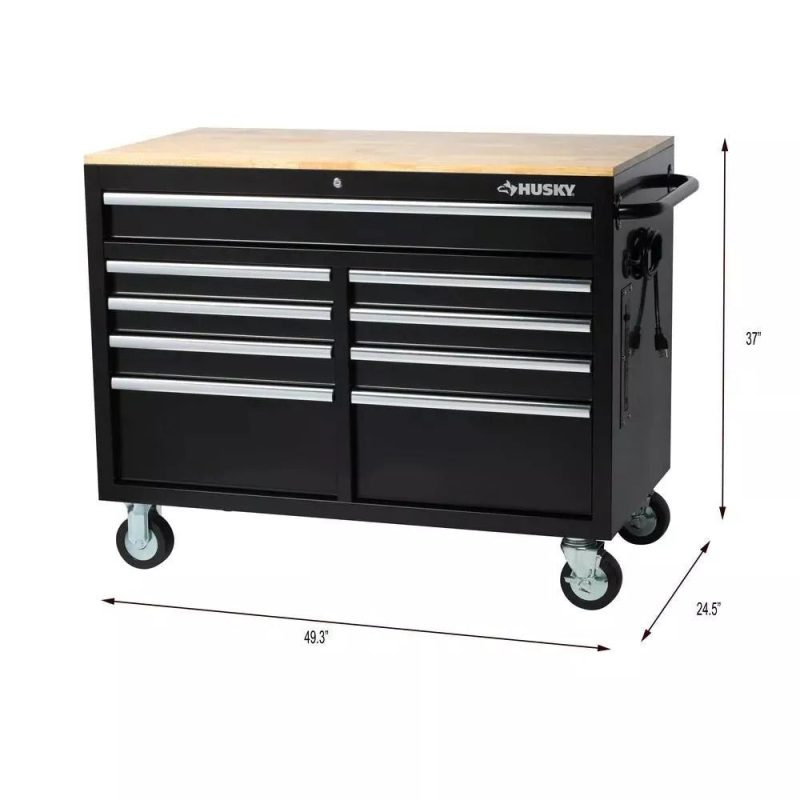 🔥46 in. W x 24 in. D 9-Drawer Gloss Black Deep Tool Chest Mobile Workbench - Image 6