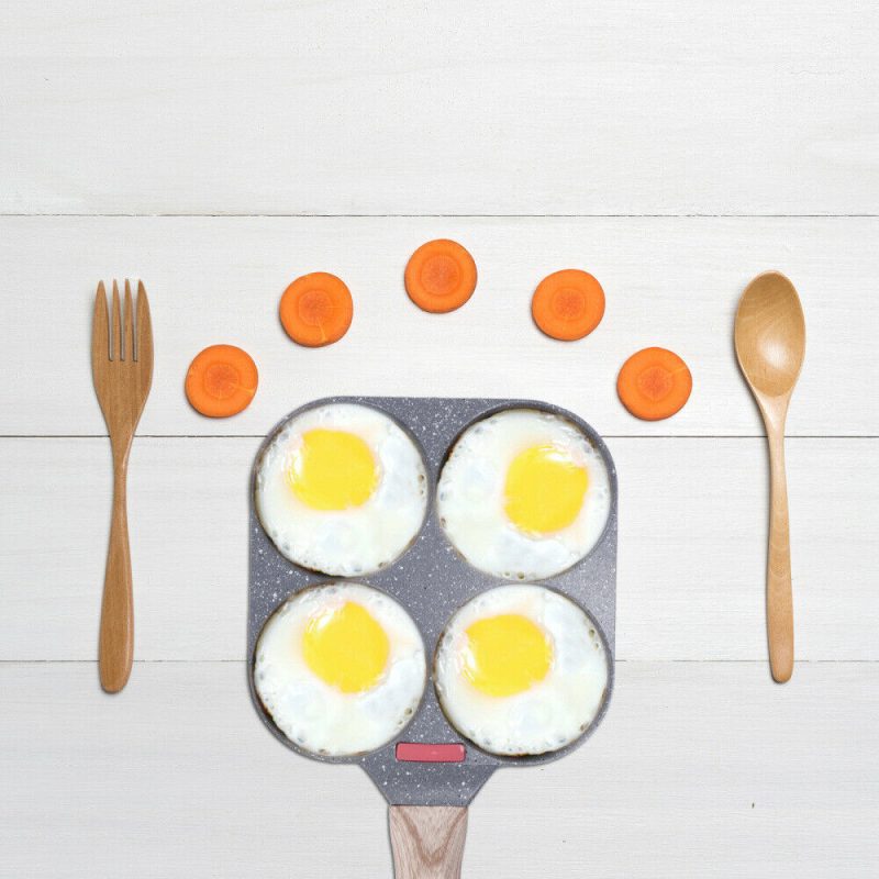 4 Hole Omelet Pan- Burger, Egg, Ham, Pancake Maker With Free Brush & Spatula - Image 5