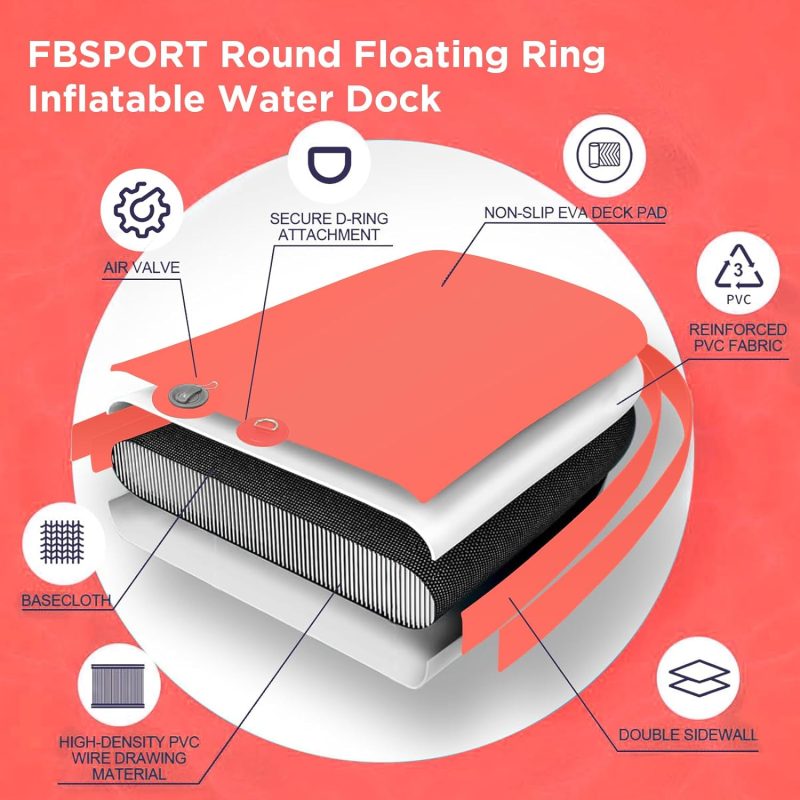 Inflatable Dock Floating Platform, 8ft Inflatable Water Hammock Floating Deck for Lake W/Cupholder, Round Floating Ring Float Ring, Pool Float Raft Lounger Island Platform Pad - 图片 18