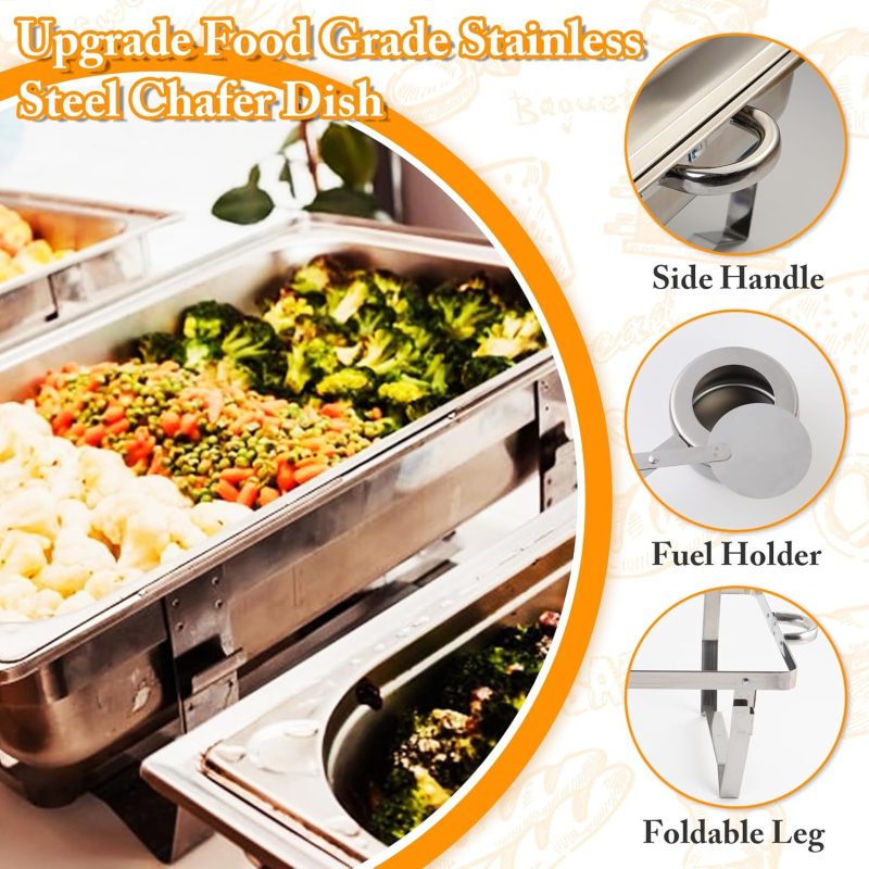 6 Pcs Chafing Dish Buffet Set, 8 Qt Stainless Steel Buffet Servers and Warmers with Foldable Frame, Food Pan, Fuel Holder and Lid for Parties Banquet Wedding - Image 5