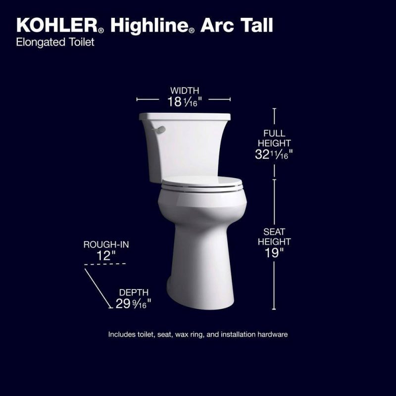 KOHLER Extra Tall Highline Arc Complete Solution 2-piece 1.28 GPF Single Flush Elongated Toilet in White (Seat Included) 78305-0 - Image 4