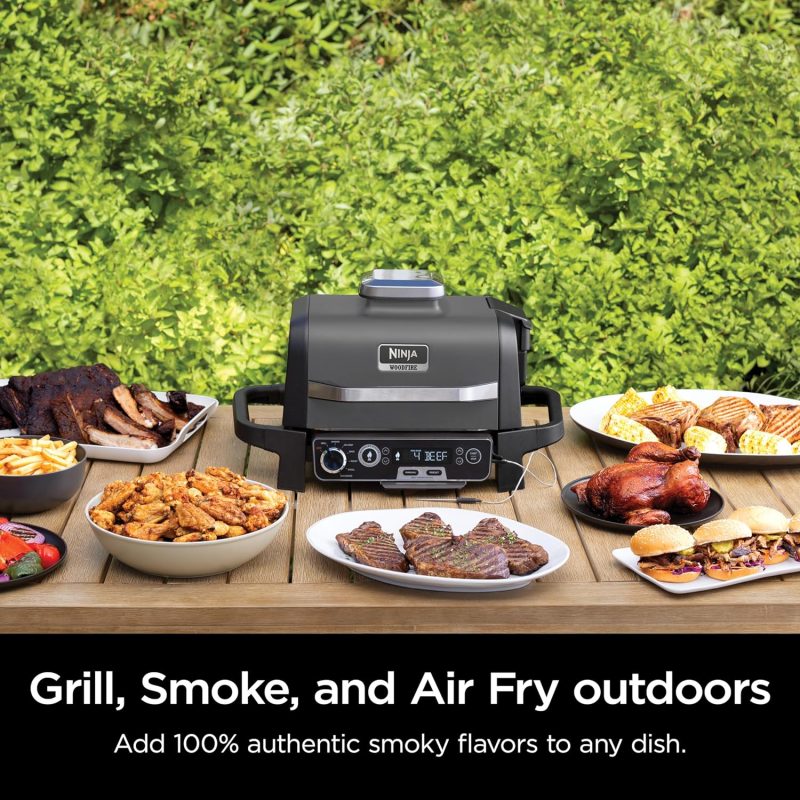 7-in-1 Grill & Smoker with Thermometer, Air Fryer, BBQ, Bake, Roast, Broil – Portable Electric Outdoor Grill, Grey - Image 15