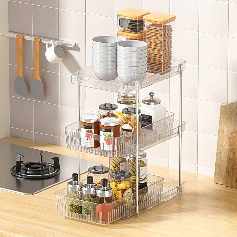 2 Sets-  3-Tier Clear Kitchen Organizer with Dividers - Image 4