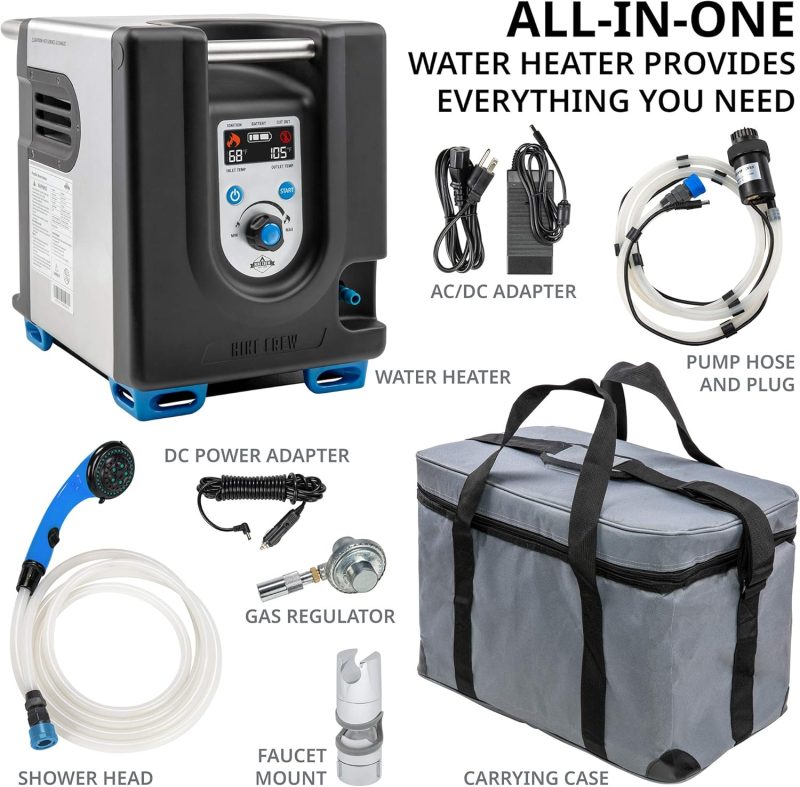 Portable Propane Water Heater & Shower Pump w/Built-in Battery | Compact Outdoor Cleaning & Showering System w/LCD, Safety Shutoff & Carry Case, Instant Hot Water for Camping & Hiking - Image 3