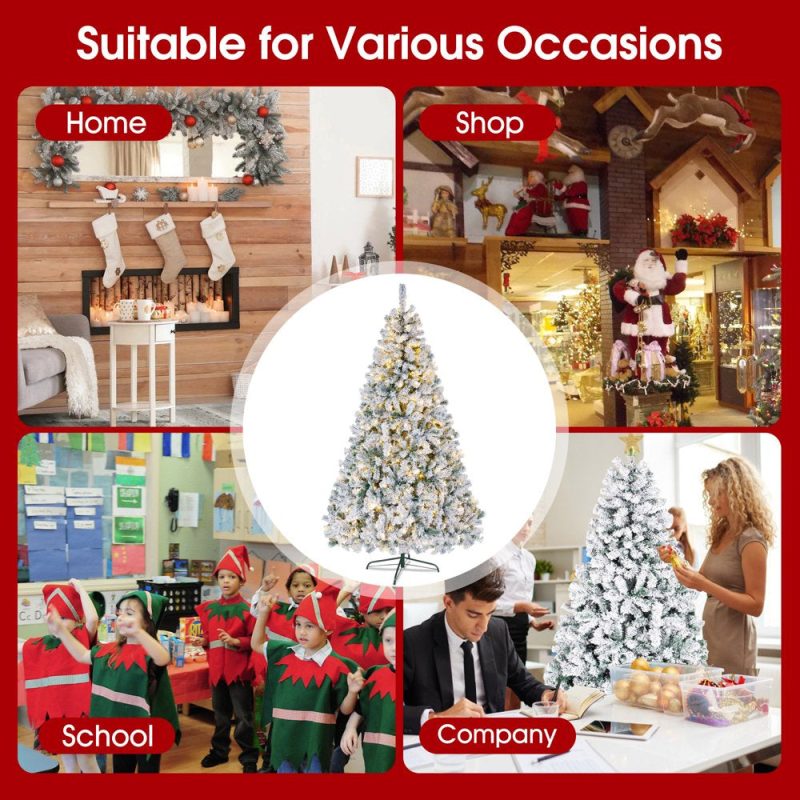 iFanze 6ft Pre-Lit Snow Flocked Christmas Tree with 1000 Tips 250 Warm Lights, Hinged Artificial Holiday Xmas Pine Tree - 图片 5