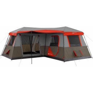 Ozark Trail 12 Person 3 Room L-shaped Instant Cabin Tent – 16′ x 16′ – Red