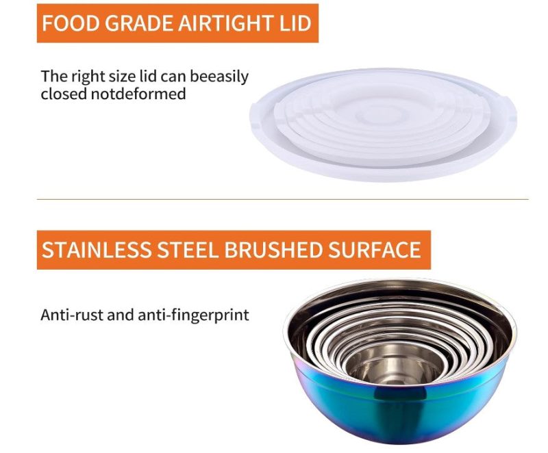 4-piece Rainbow Iridescent Stainless Steel Mixing Baking and Cooking Bowls with Color Lids - Image 4