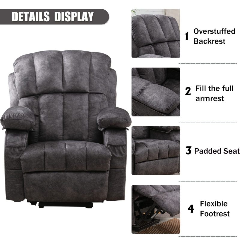 VON RACER Power Lift Recliner Chair with Heat & Massage, USB Port, Side Pockets, Remote Control, Adjustable Reclining for Elderly, Supports 350lb - Image 5