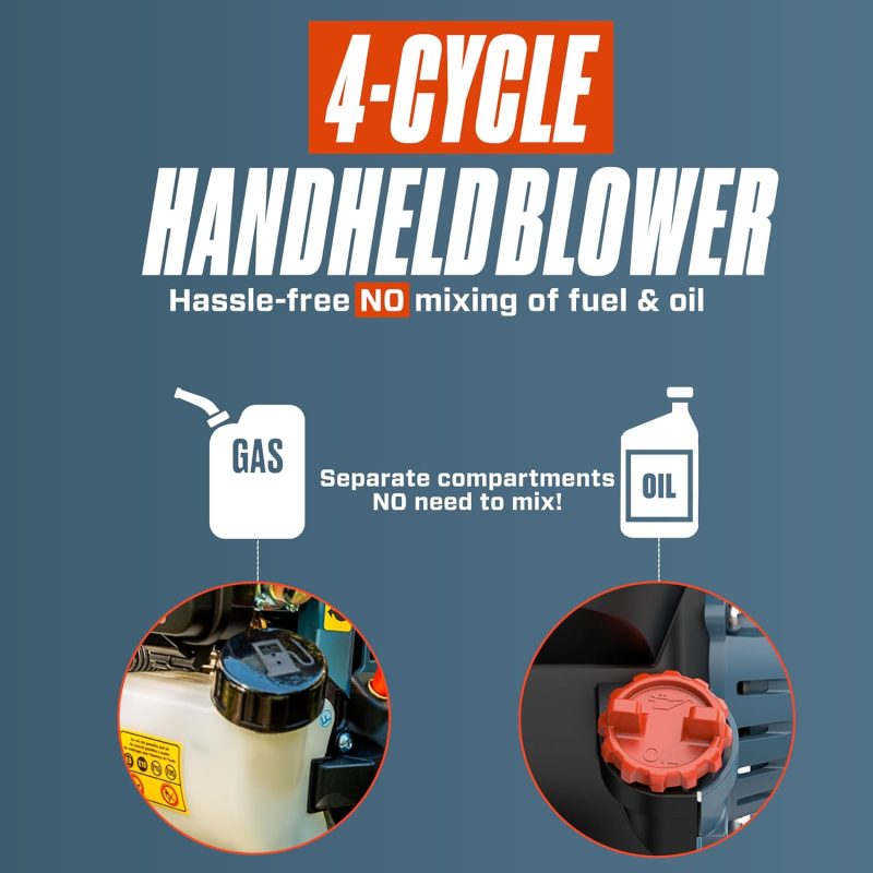 4QL 26.5 cc 4-Cycle Handheld Gas Leaf Blower, Up to 410 CFM and 125 MPH, Easy Start, Lightweight, Dual Grip Handle (BL4QL-L) - Image 5