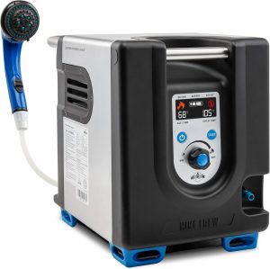Portable Propane Water Heater & Shower Pump w/Built-in Battery | Compact Outdoor Cleaning & Showering System w/LCD, Safety Shutoff & Carry Case, Instant Hot Water for Camping & Hiking