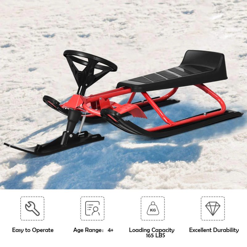 Snow Racer Sled, Ski Sled Slider Board with Steering Wheel, Twin Brakes - Image 6