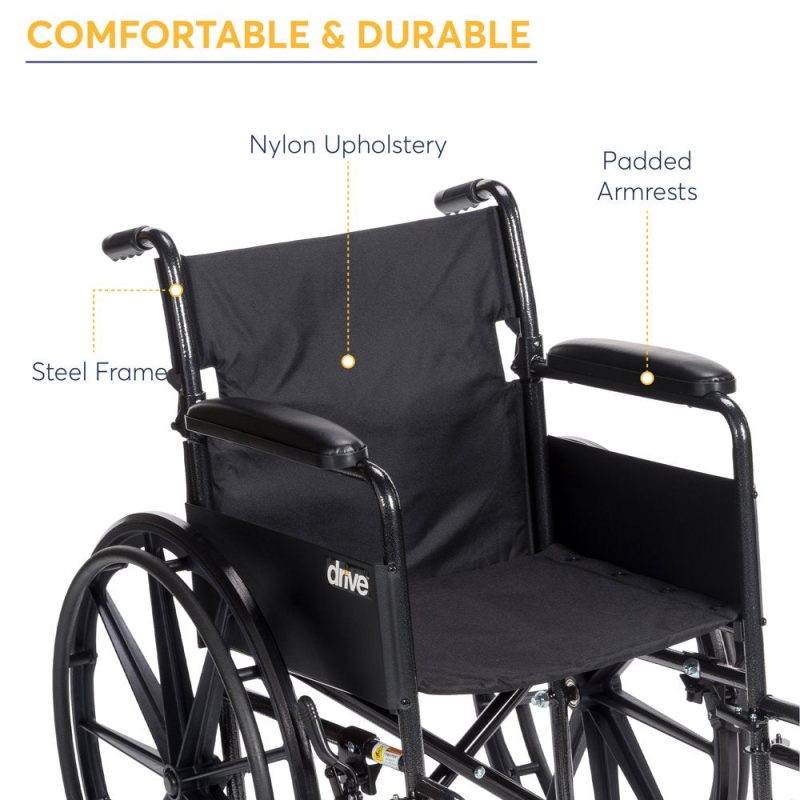 Drive Medical Silver Sport 1 Wheelchair with Full Arms and Swing Away Removable Footrest - Image 3