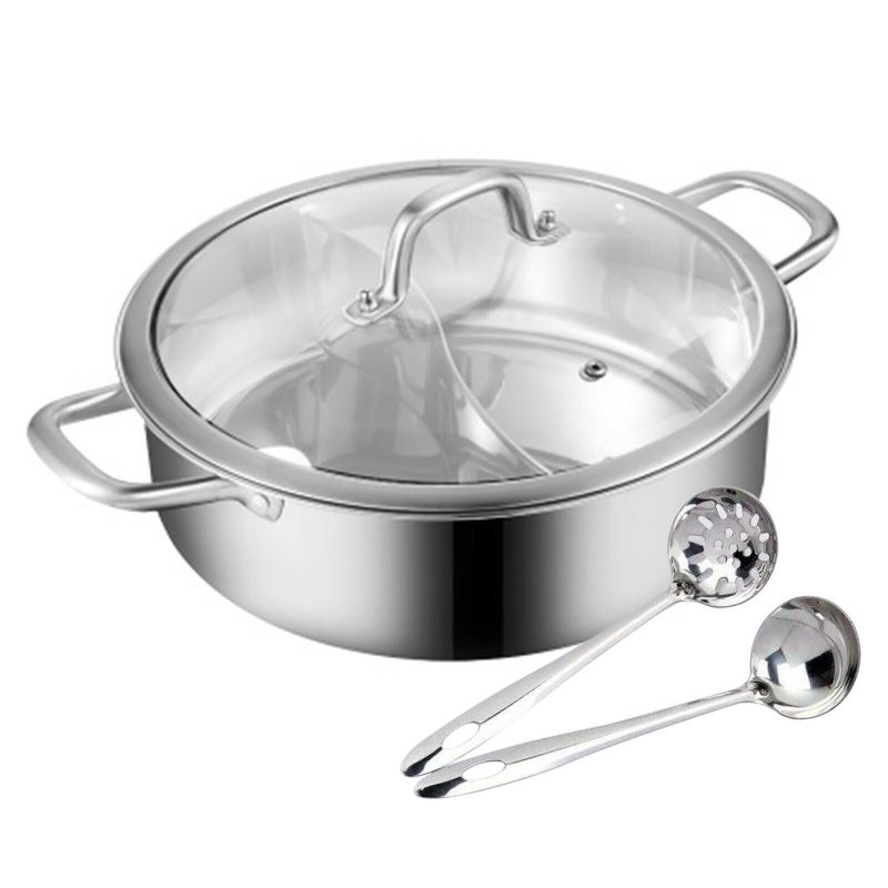 304 Stainless Steel Shabu Shabu Dual Sided Hot Pot W/ Lid And 2 Ladles - Image 17