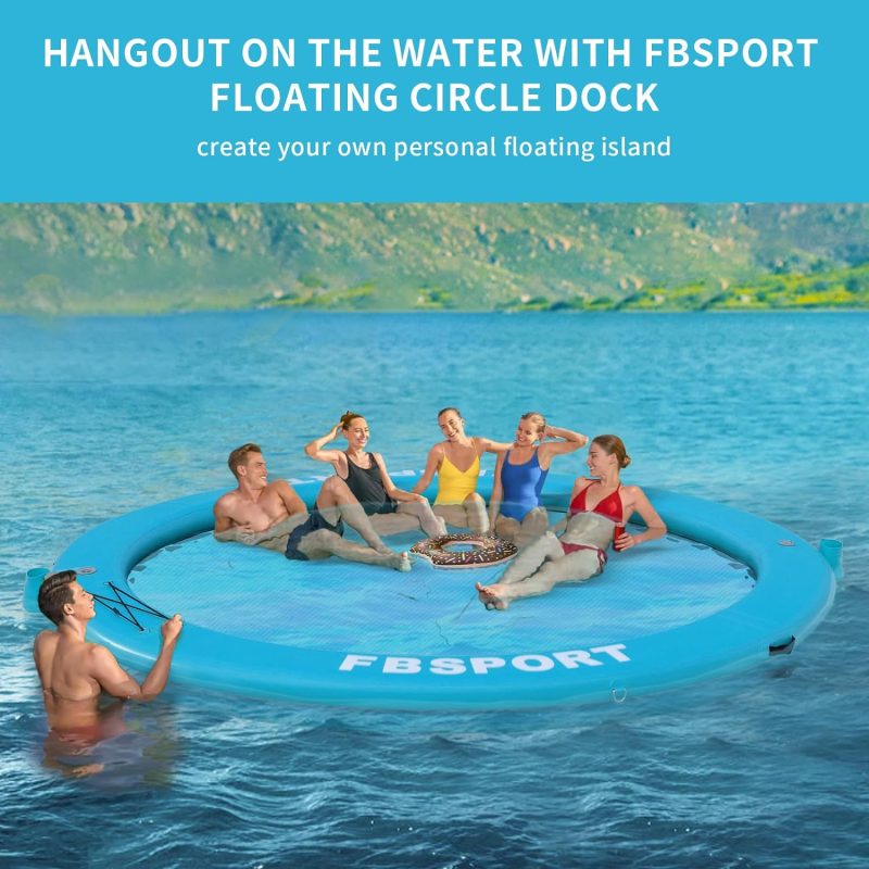 Inflatable Dock Floating Platform, 8ft Inflatable Water Hammock Floating Deck for Lake W/Cupholder, Round Floating Ring Float Ring, Pool Float Raft Lounger Island Platform Pad - 图片 13
