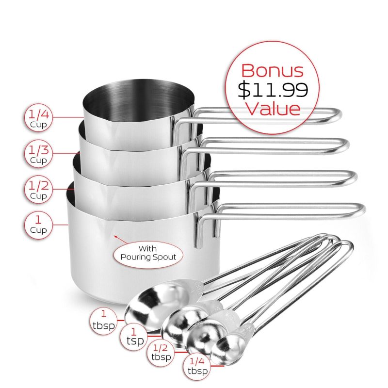 14 Pieces Stainless Steel Mixing Bowls With Measuring Cups and Spoons - Image 4
