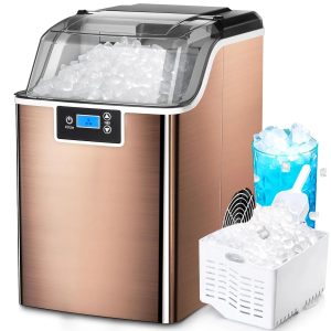 Ice Makers Countertop, 45lbs/Day Pebble Ice Maker Machine with 24-Hour Timer, Self-Cleaning Sonic ice Maker with Ice Scoop