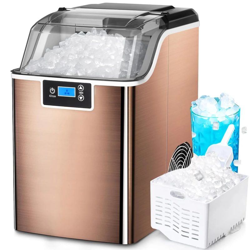 Ice Makers Countertop, 45lbs/Day Pebble Ice Maker Machine with 24-Hour Timer, Self-Cleaning Sonic ice Maker with Ice Scoop