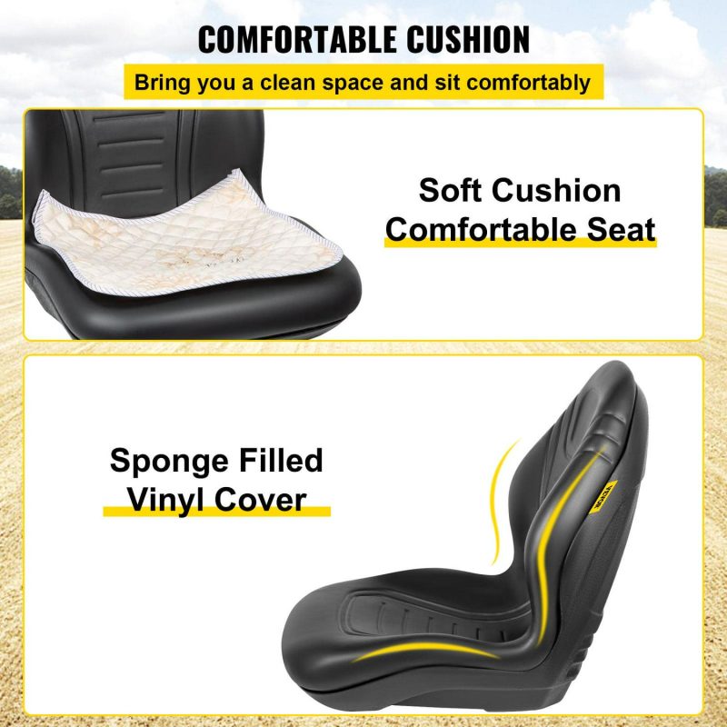 VEVOR Yamaha High-Back Tractor Seat, Black Vinyl, Universal Fit for Mowers & Forklifts, Drain Hole, Easy Install - Image 3