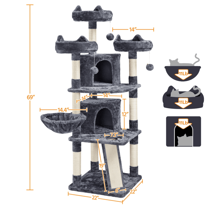 Topeakmart 69'' Large Cat Tree Tower with 2 Condos and Scratching Post, Dark Gray - Image 12