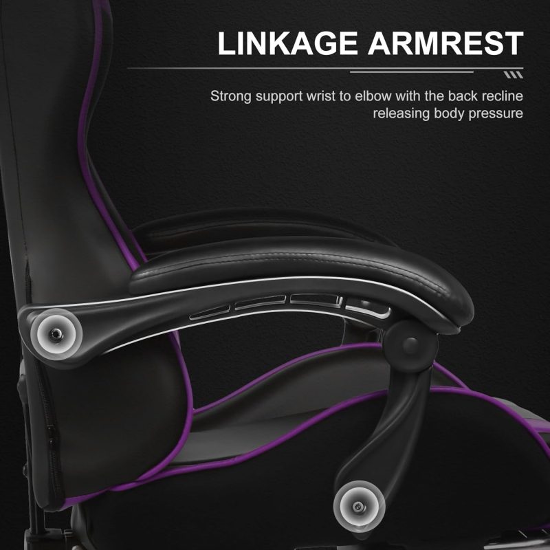 GTPLAYER Gaming Chair, Computer Chair with Footrest and Lumbar Support, Height Adjustable Game Chair with 360  -Swivel Seat and Headrest and for Office or Gaming (White) - Image 6