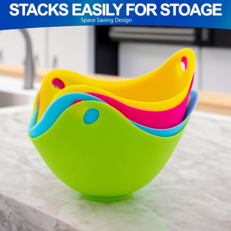4 or 8 pcs Silicon Egg Poacher Cups- Microwave & Stovetop - Image 4
