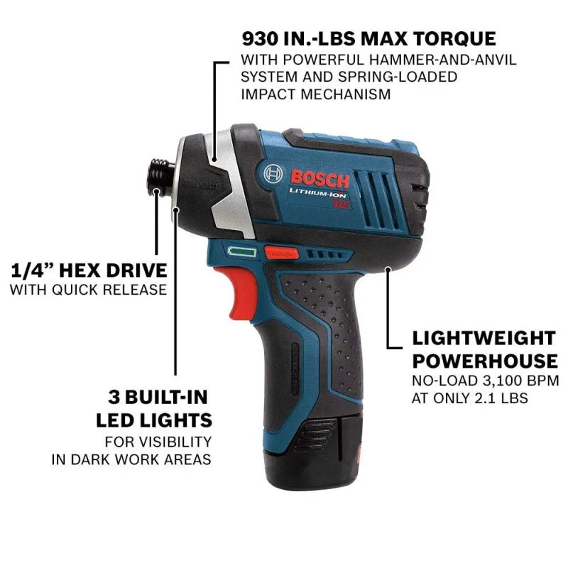 BOSCH CLPK22-120 12V Max Cordless 2-Tool 3/8 in. Drill/Driver and 1/4 in. Impact Driver Combo Kit with 2 Batteries, Charger and Case,Blue - Image 48