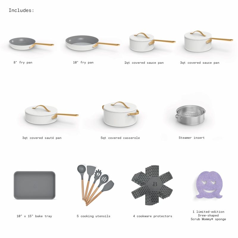 Beautiful 22pc Cookware Set, White Icing by Drew Barrymore - Image 2