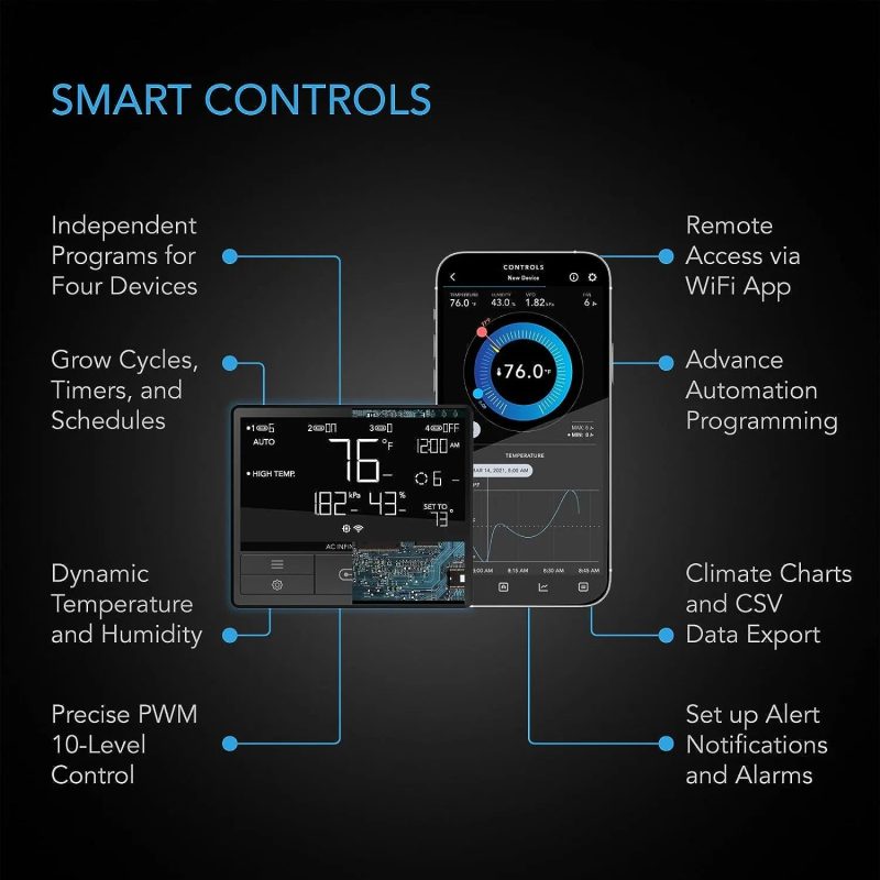 AC Infinity 8" Inline Duct Fan with Temperature Humidity VPD Controller, WiFi Integrated App Control - Image 3