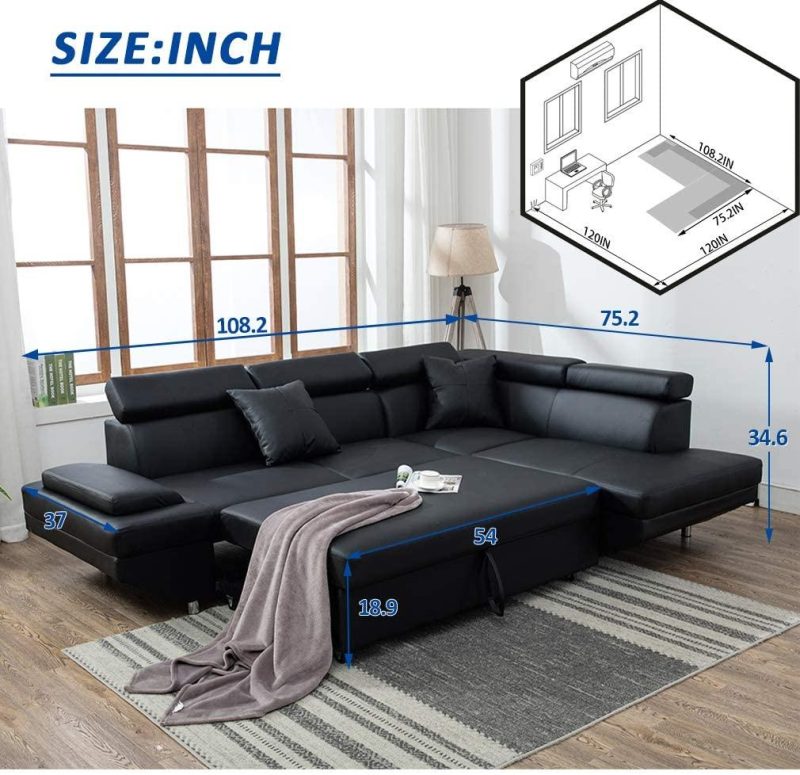 g Black Sofa Sectional Sofa Bed futon - Image 8