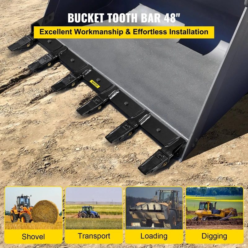 VEVOR Bucket Tooth Bar 48'' Inside Bucket Width Tractor Bucket Teeth 9.84'' Teeth Space Tooth Bar for Loader Bucket 23TF Bolt on Tooth Bucket - MadeInUSA - Image 11