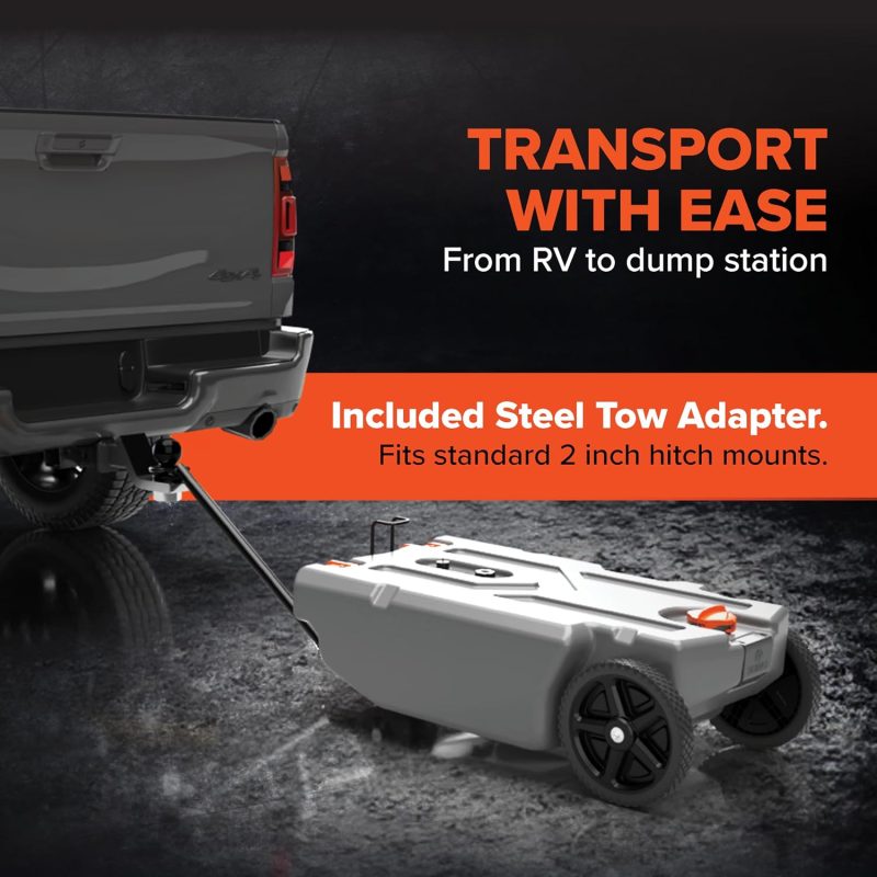 36-Gallon Portable Camper / RV Tote Tank - Features Large Heavy-Duty No-Flat Wheels & Built-In Gate Valve - Removable Steel Tow Adapter, 3 ?RV Sewer Hose & More RV Accessories (39006) - Image 14