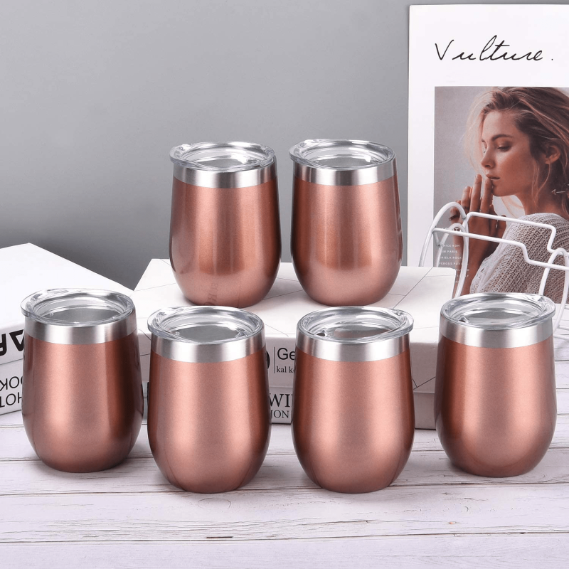 6 Pack 12Oz Stainless Steel, Stemless Wine Tumbler, Glasses Set with Lid & Straw - Image 13