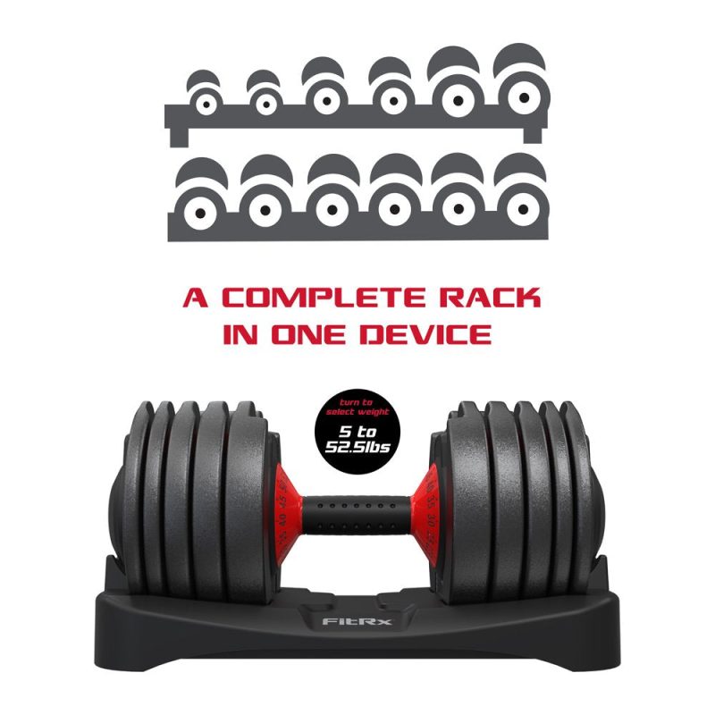 FitRx Smart Bell, Quick Select Adjustable Dumbbell, 5-52.5 Lbs - Image 3