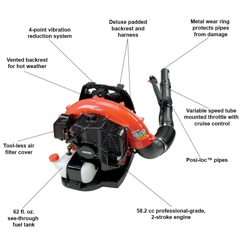 ECHO 216 MPH 517 CFM 58.2cc Gas 2-Stroke Cycle Backpack Leaf Blower with Tube Throttle - Image 2