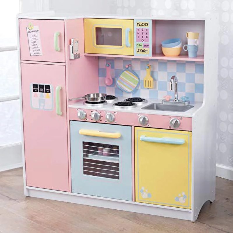 KidKraft KidKraft Wooden Large Pastel Play Kitchen with Turning Knobs, See-Through Doors and Play Phone, Gift for Ages 3+ 42.30 x 17.60 x 43.00 Inches - Image 2