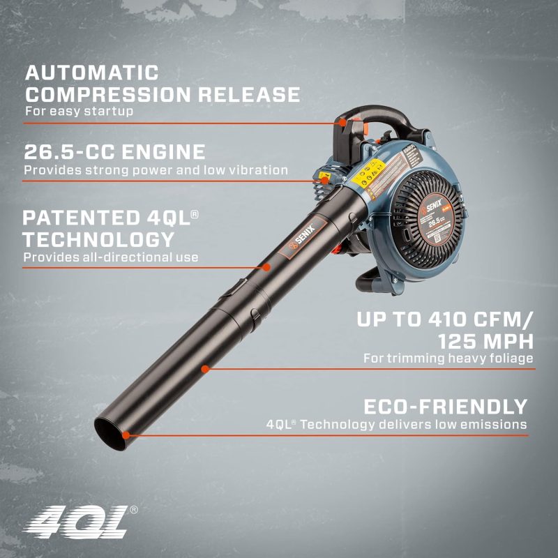 4QL 26.5 cc 4-Cycle Handheld Gas Leaf Blower, Up to 410 CFM and 125 MPH, Easy Start, Lightweight, Dual Grip Handle (BL4QL-L) - Image 2