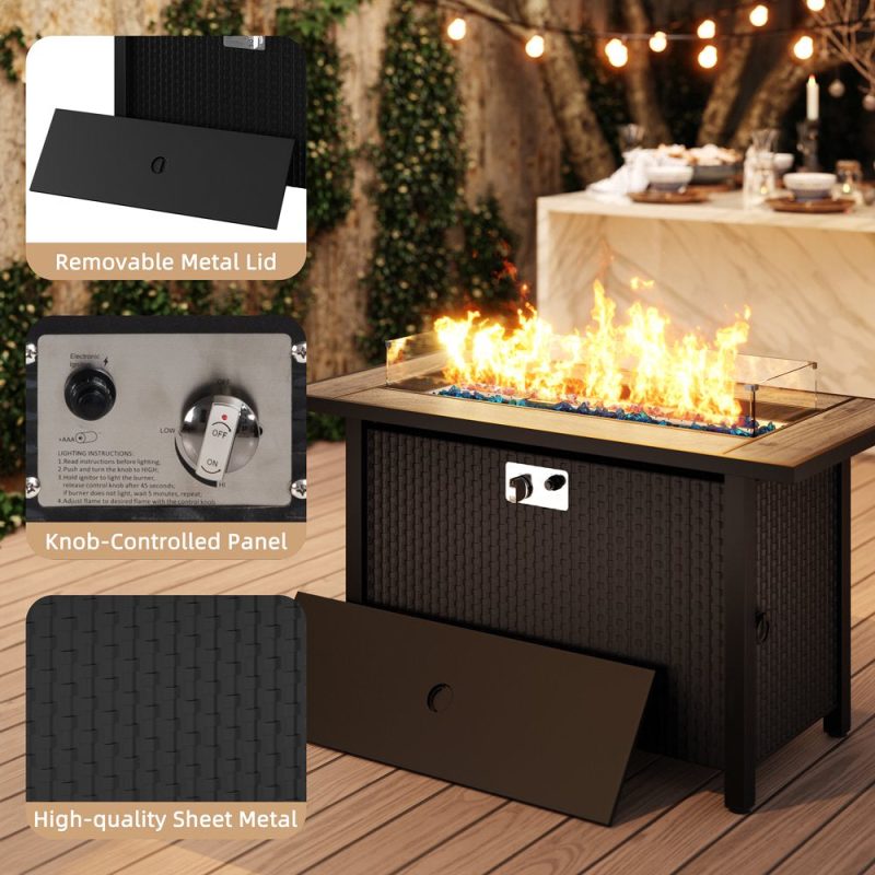 Walsunny 45" Propane Fire Pit Table 50,000 BTU Steel Gas Fire Pit with Lid and Lava Rock Rectangular - Image 3