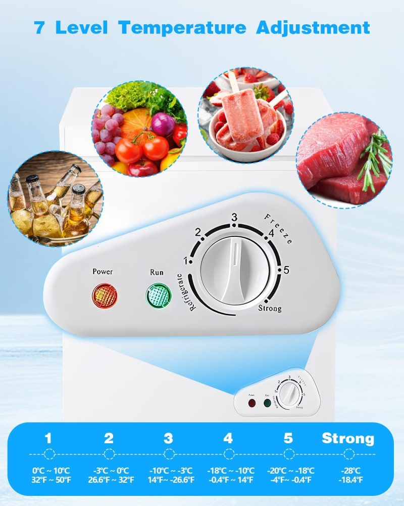 3.5 Cu.Ft Chest Freezer with a Removable Basket 7 Gears Adjustable Temperature Control(-18°F to -46°F), Deep Compact Freezer for Garage, Office, Basement, House, Kitchen, Shop, RVs-White - Image 5