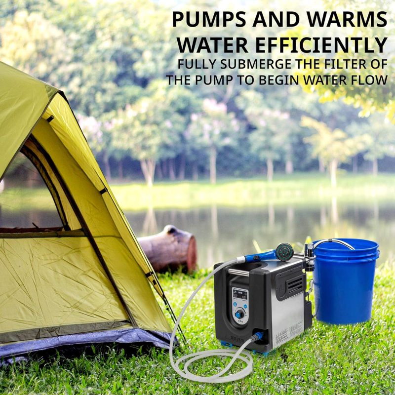 Portable Propane Water Heater & Shower Pump w/Built-in Battery | Compact Outdoor Cleaning & Showering System w/LCD, Safety Shutoff & Carry Case, Instant Hot Water for Camping & Hiking - Image 2