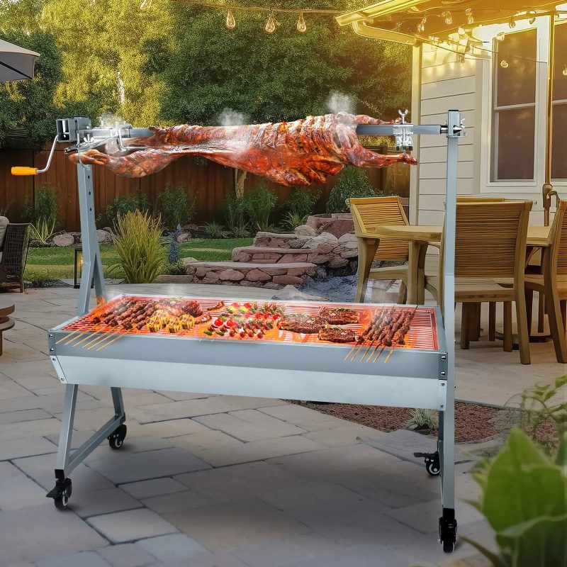 Rocita Rotisserie Grill Roaster, 132lbs Charcoal Grill Outdoor BBQ Grill Pig Lamb Spit Roaster with 25W Motor and Hand Crank - Image 7