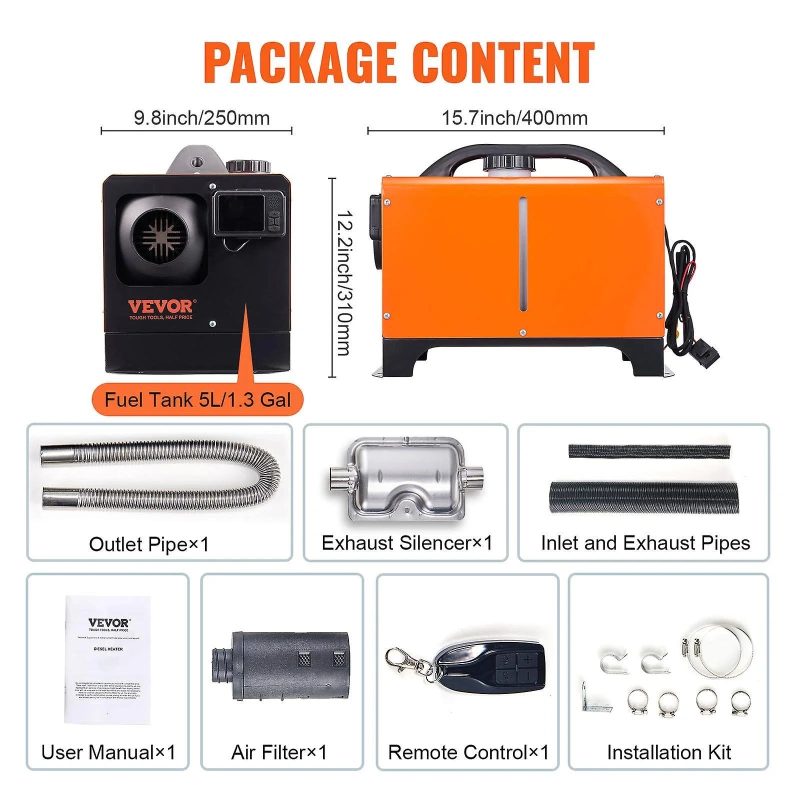 VEVOR DIESEL Air Heater All-in-One 27,296 BTU 12V DIESEL Heater 8KW w/Bluetooth App LCD Portable Other Fuel Type Space Heater - MadeInUSA - Image 7