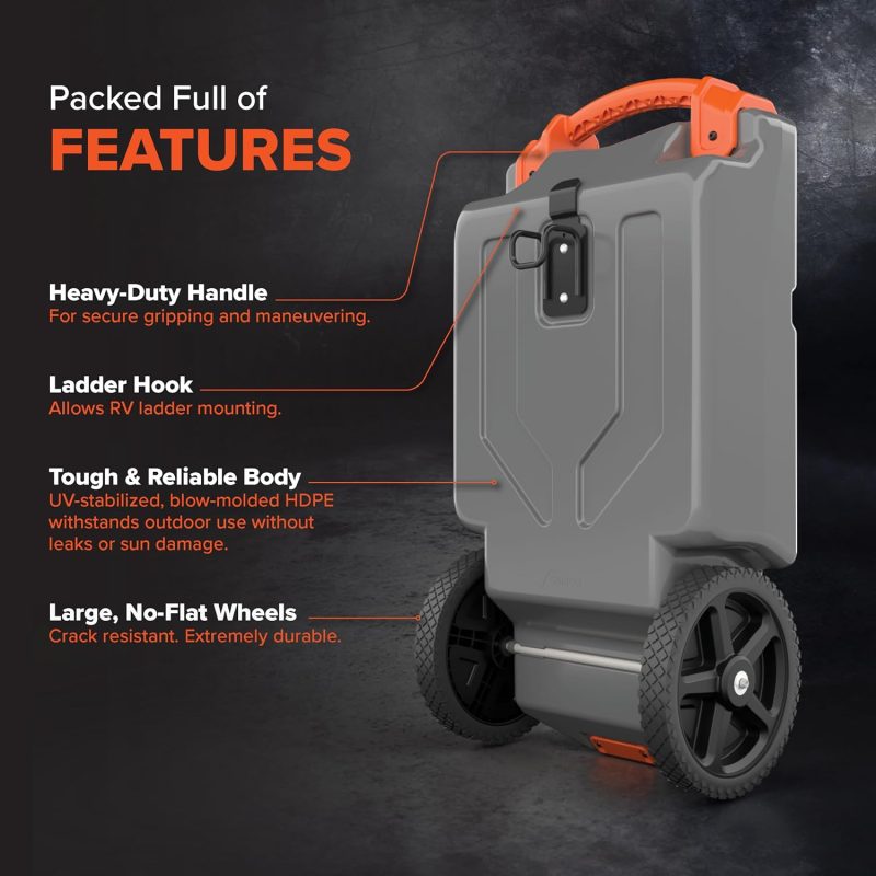36-Gallon Portable Camper / RV Tote Tank - Features Large Heavy-Duty No-Flat Wheels & Built-In Gate Valve - Removable Steel Tow Adapter, 3 ?RV Sewer Hose & More RV Accessories (39006) - Image 8