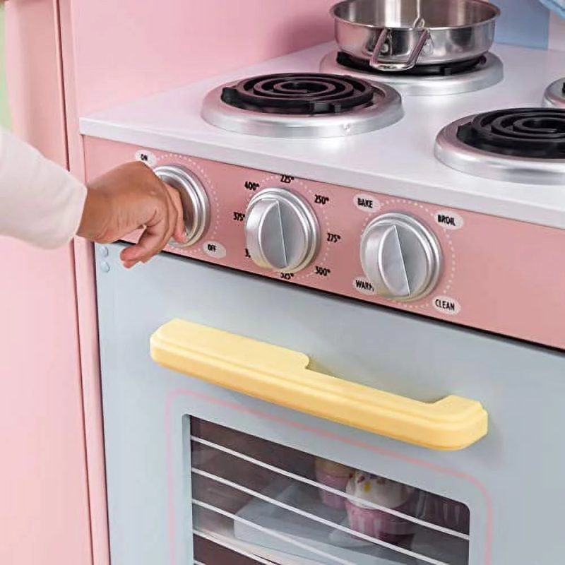 KidKraft KidKraft Wooden Large Pastel Play Kitchen with Turning Knobs, See-Through Doors and Play Phone, Gift for Ages 3+ 42.30 x 17.60 x 43.00 Inches - Image 4