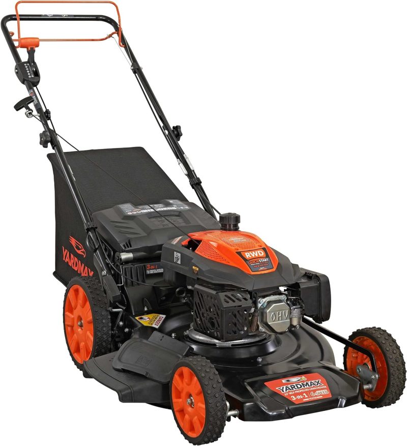 YARDMAX 22 in. 201cc Select PACE 6 Speed CVT High Wheel RWD 3-in-1 Gas Walk Behind Self Propelled Lawn Mower, Black - Image 9
